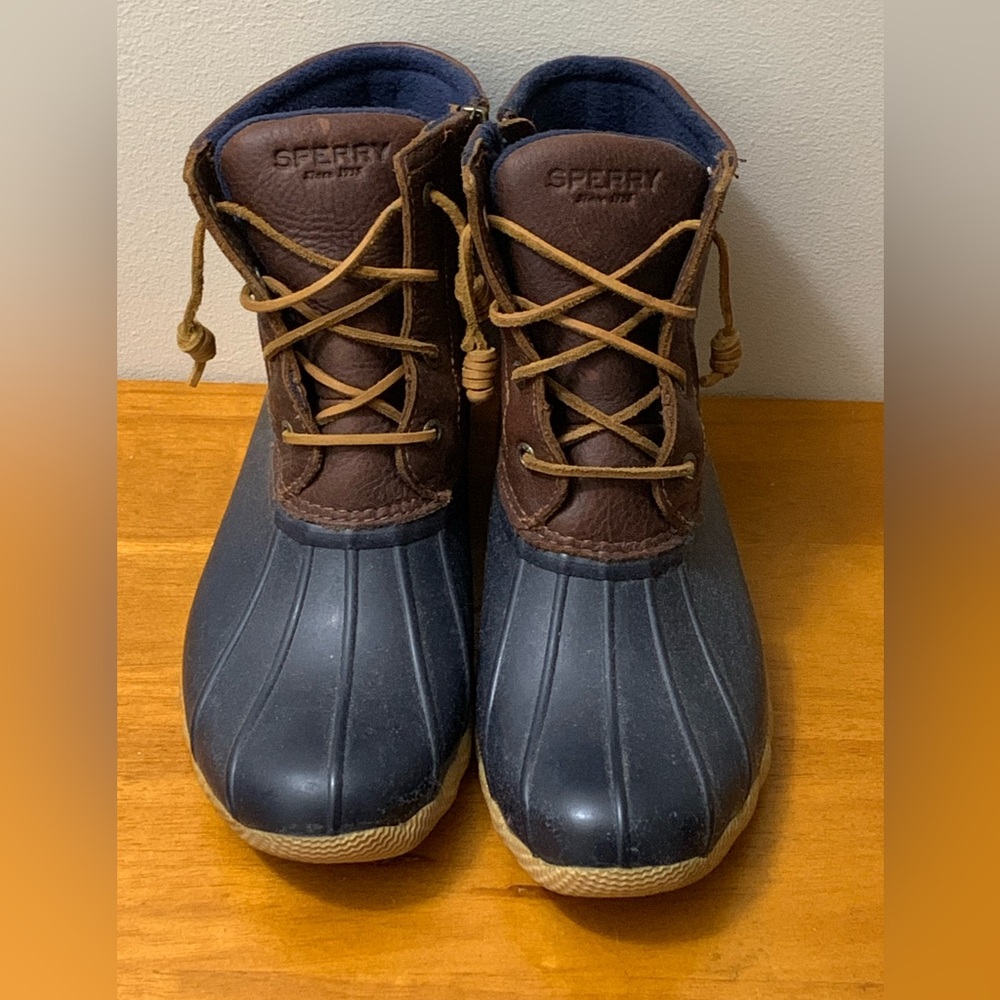 Sperry Saltwater Duck Boot In Brown Leather & Blue Rubber Wmns 7.5 Preowned